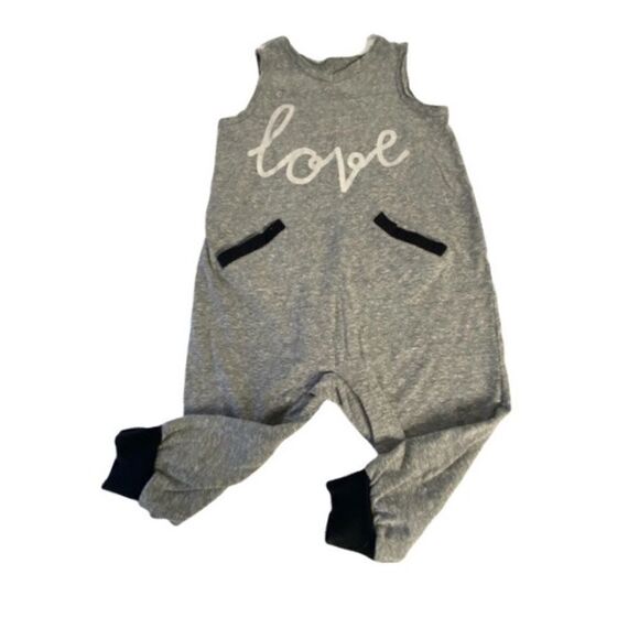 Miniville Romper Infant Gray Sleeveless “Love” Full Length Jumper Size 24 Month - Picture 1 of 11